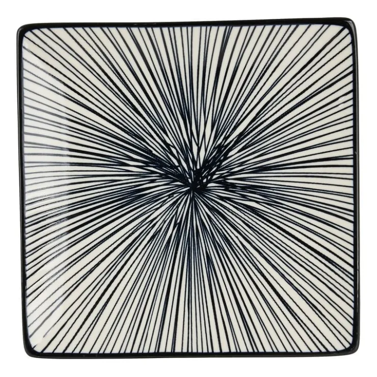 Xenos Tapas bord Sevilla - zwarte lijnen - 15x15 cm- Sushi Servies|Tapasservies