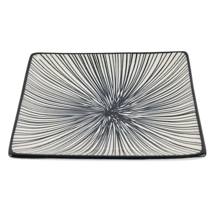 Xenos Tapas bord Sevilla - zwarte lijnen - 15x15 cm- Sushi Servies|Tapasservies