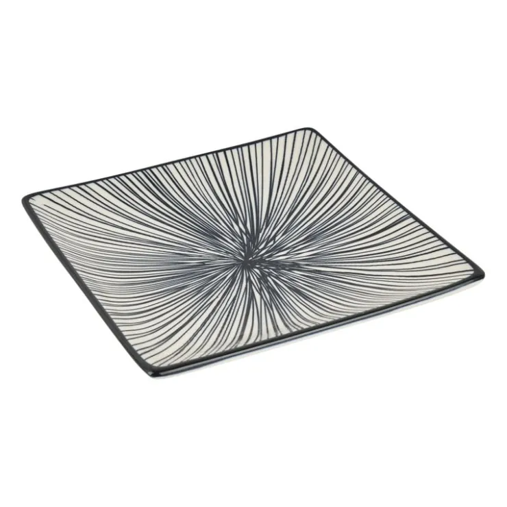 Xenos Tapas bord Sevilla - zwarte lijnen - 15x15 cm- Sushi Servies|Tapasservies