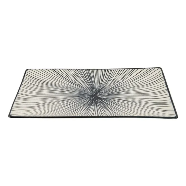 Xenos Tapas bord Sevilla - zwarte lijnen - 28x15.5 cm- Sushi Servies|Tapasservies
