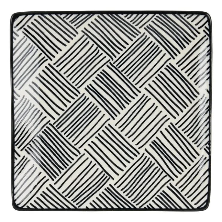 Xenos Tapas bord Sevilla - zwarte streepjes - 15x15 cm- Sushi Servies|Tapasservies