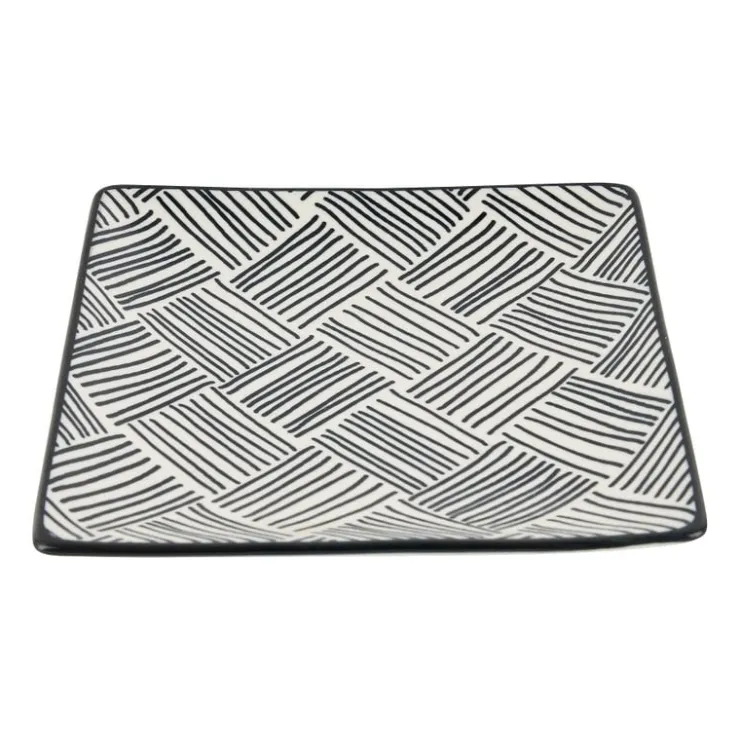 Xenos Tapas bord Sevilla - zwarte streepjes - 15x15 cm- Sushi Servies|Tapasservies
