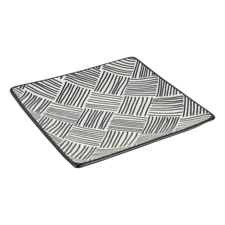 Xenos Tapas bord Sevilla - zwarte streepjes - 15x15 cm- Sushi Servies|Tapasservies