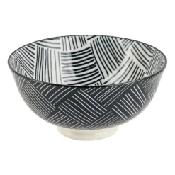 Xenos Tapas rijstschaaltje Sevilla - zwarte streepjes - ø11.5x5.8 cm- Sushi Servies|Tapasservies