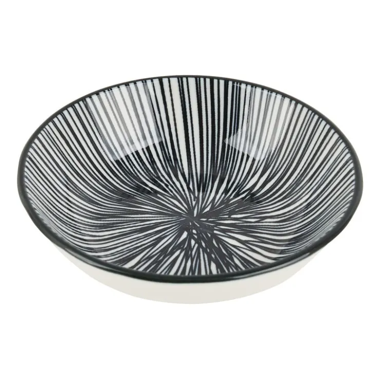 Xenos Tapas sausschaaltje Sevilla - zwarte lijnen - ø9x2.5 cm- Sushi Servies|Tapasservies