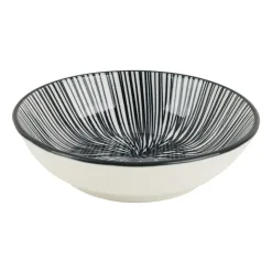 Xenos Tapas sausschaaltje Sevilla - zwarte lijnen - ø9x2.5 cm- Sushi Servies|Tapasservies
