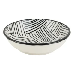 Xenos Tapas sausschaaltje Sevilla - zwarte streepjes - ø9x2.5 cm- Sushi Servies|Tapasservies