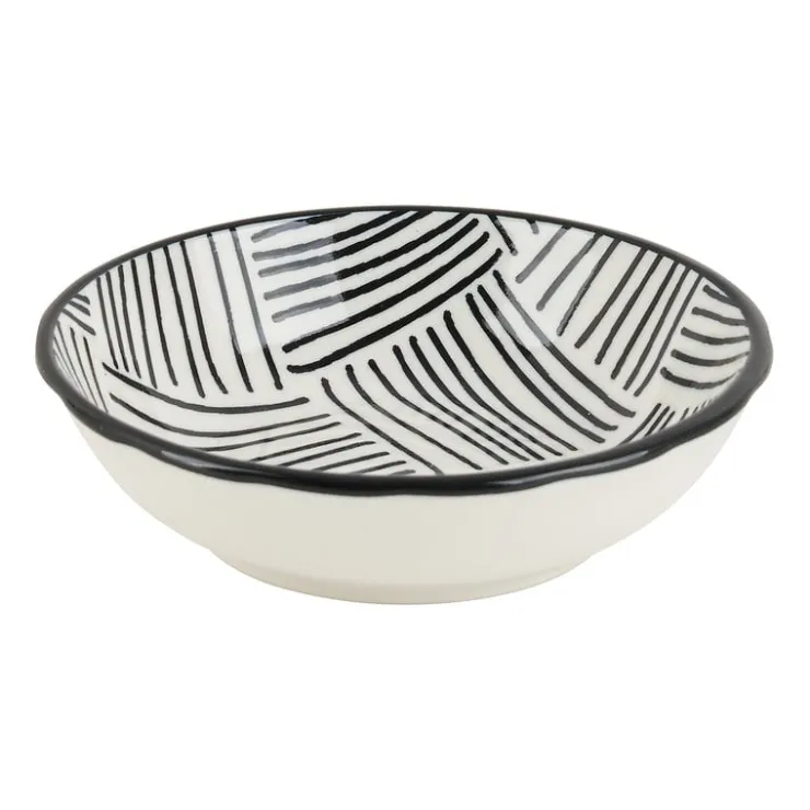 Xenos Tapas sausschaaltje Sevilla - zwarte streepjes - ø9x2.5 cm- Sushi Servies|Tapasservies