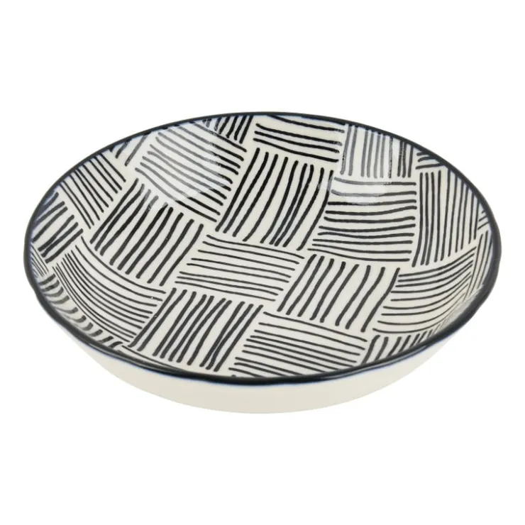 Xenos Tapas schaaltje Sevilla - zwarte streepjes - ø14x3.5 cm- Sushi Servies|Tapasservies