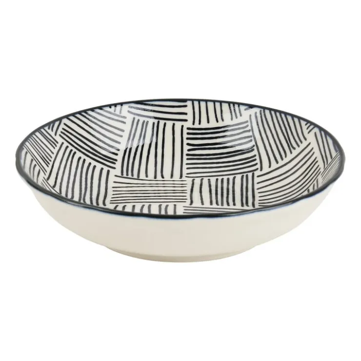 Xenos Tapas schaaltje Sevilla - zwarte streepjes - ø14x3.5 cm- Sushi Servies|Tapasservies