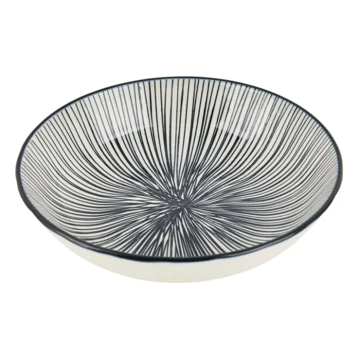 Xenos Tapas schaaltje Sevilla - zwarte lijnen - ø14x3.5 cm- Sushi Servies|Tapasservies