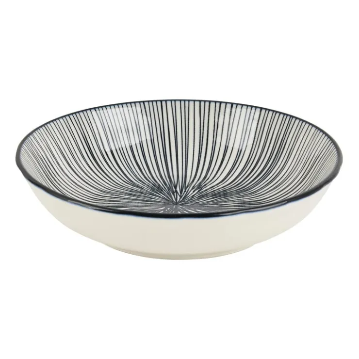 Xenos Tapas schaaltje Sevilla - zwarte lijnen - ø14x3.5 cm- Sushi Servies|Tapasservies