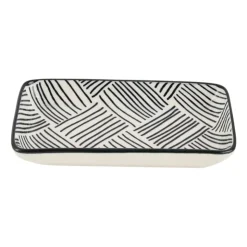 Xenos Tapas schaaltje Sevilla rechthoekig - zwarte streepjes - 12.5x6x5 cm- Sushi Servies|Tapasservies