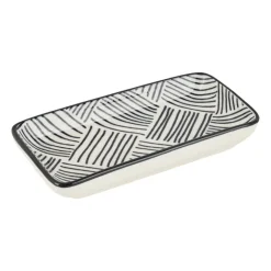 Xenos Tapas schaaltje Sevilla rechthoekig - zwarte streepjes - 12.5x6x5 cm- Sushi Servies|Tapasservies