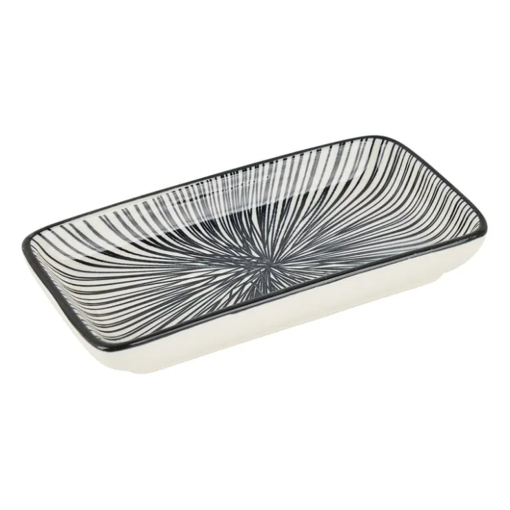Xenos Tapas schaaltje Sevilla rechthoekig - zwarte lijnen - 12.5x6x5 cm- Sushi Servies|Tapasservies