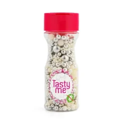 Tasty Me medley shiny happy people - wit/zilver - 80 gram- Taartdecoratie|Kerst Bakken