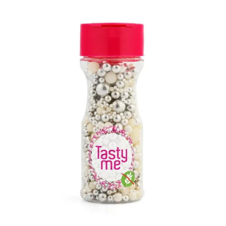 Tasty Me medley shiny happy people - wit/zilver - 80 gram- Taartdecoratie|Kerst Bakken