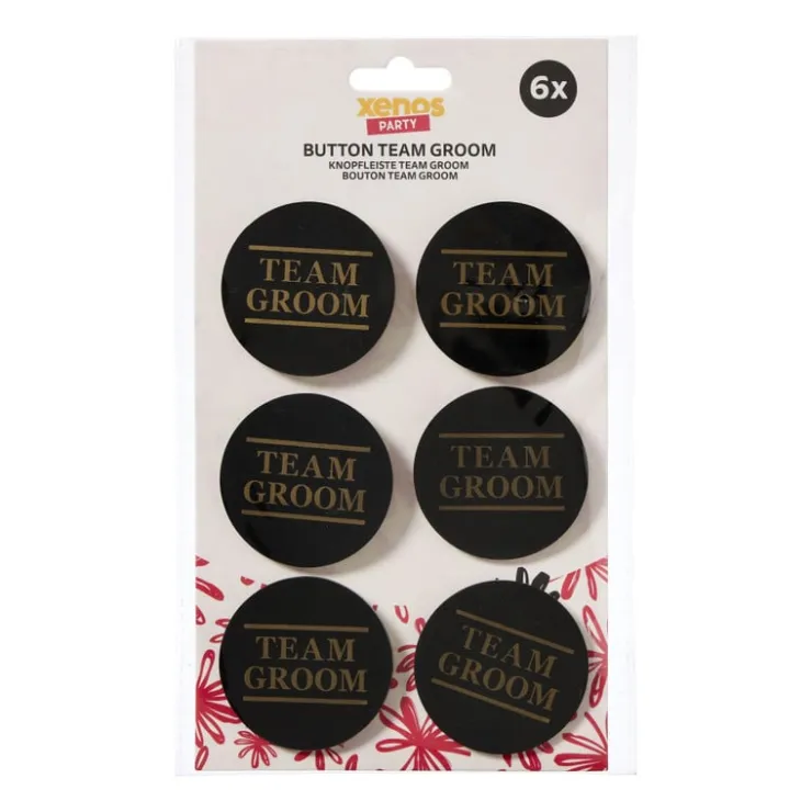 Xenos Team groom buttons - zwart/goudkleurig - set van 6- Bruiloft