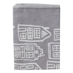 Xenos Theedoek antraciet huisjes - antraciet/wit - 50x70 cm- Thee- En Keukendoeken