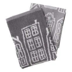 Xenos Theedoek antraciet huisjes - antraciet/wit - 50x70 cm- Thee- En Keukendoeken