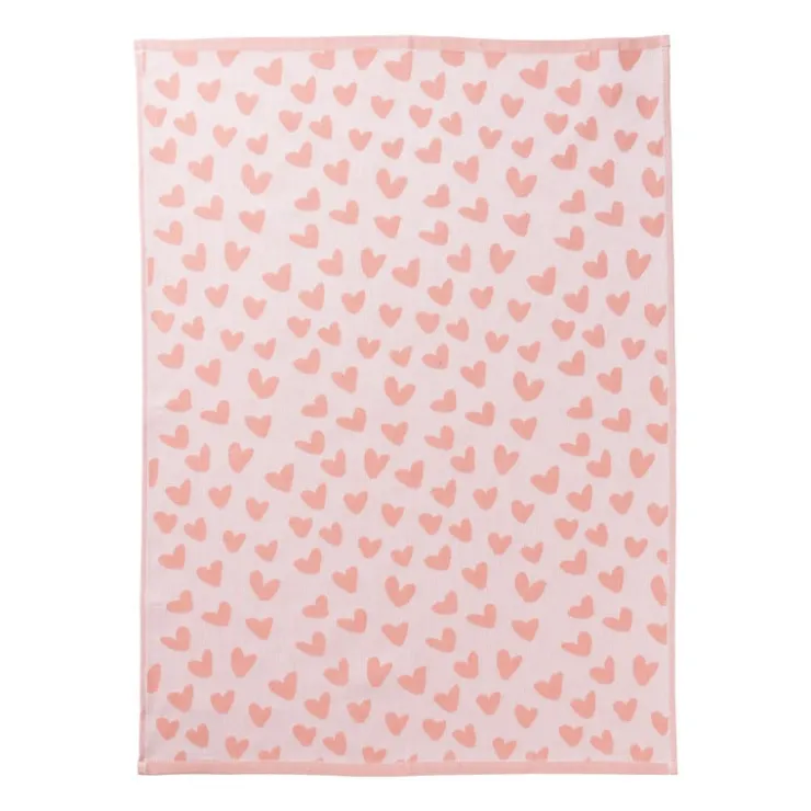 Xenos Theedoek hartjes - lila/koraal - 50x70 cm- Thee- En Keukendoeken