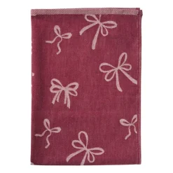 Xenos Theedoek strikjes - bordeauxrood/roze - 50x70 cm- Thee- En Keukendoeken