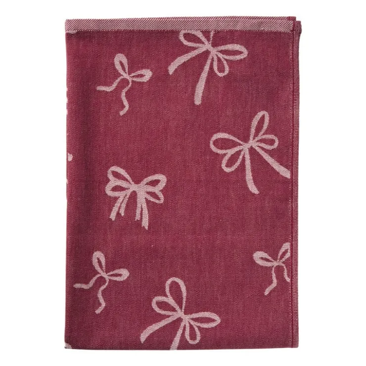 Xenos Theedoek strikjes - bordeauxrood/roze - 50x70 cm- Thee- En Keukendoeken