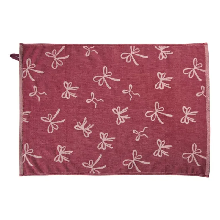 Xenos Theedoek strikjes - bordeauxrood/roze - 50x70 cm- Thee- En Keukendoeken