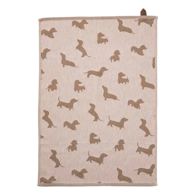 Xenos Theedoek teckels - roze/bruin - 50x70 cm- Thee- En Keukendoeken