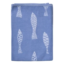 Xenos Theedoek vissen - blauw/wit - 50x70 cm- Thee- En Keukendoeken