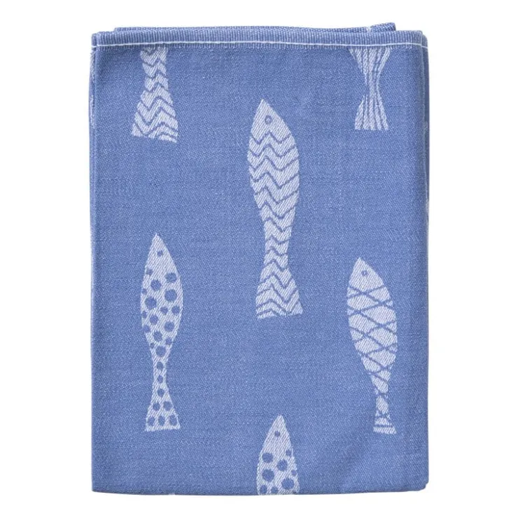 Xenos Theedoek vissen - blauw/wit - 50x70 cm- Thee- En Keukendoeken