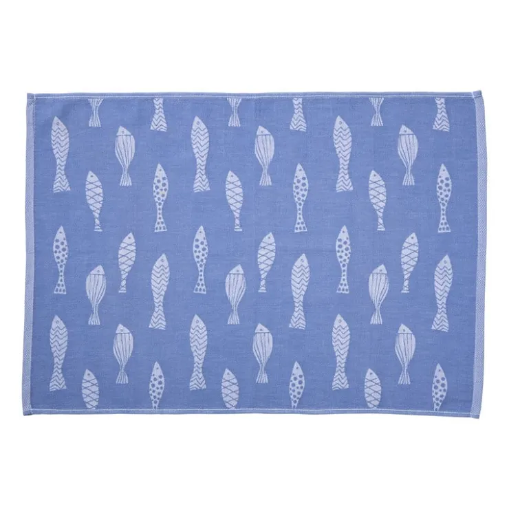 Xenos Theedoek vissen - blauw/wit - 50x70 cm- Thee- En Keukendoeken