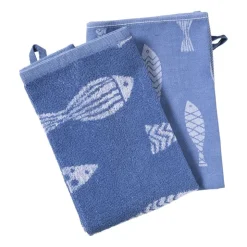 Xenos Theedoek vissen - blauw/wit - 50x70 cm- Thee- En Keukendoeken