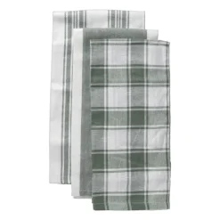 Xenos Theedoeken set van 3 - groen/wit - 45x65 cm- Thee- En Keukendoeken