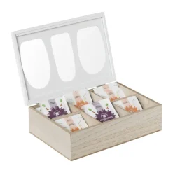 Xenos Theedoos organisch - 6 vakken - 26x16x7 cm- Theedozen