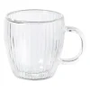 Xenos Theeglas dubbelwandig ribbel - ø7.5x8 cm - glas- Theeglazen|Theeglazen