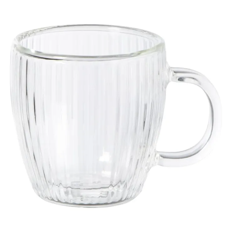 Xenos Theeglas dubbelwandig ribbel - ø7.5x8 cm - glas- Theeglazen|Theeglazen