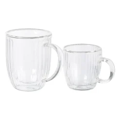 Xenos Theeglas dubbelwandig ribbel - ø7.5x8 cm - glas- Theeglazen|Theeglazen