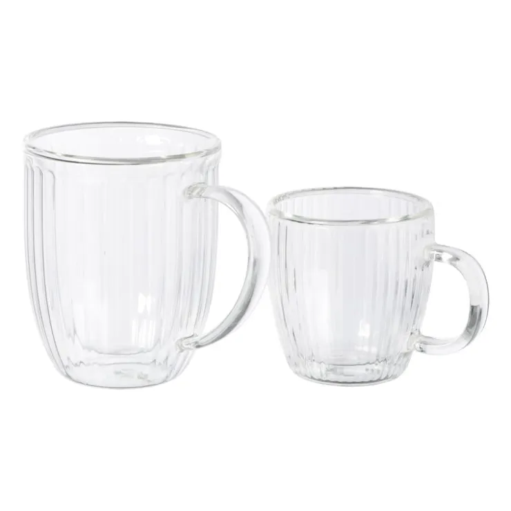 Xenos Theeglas dubbelwandig ribbel - ø7.5x8 cm - glas- Theeglazen|Theeglazen