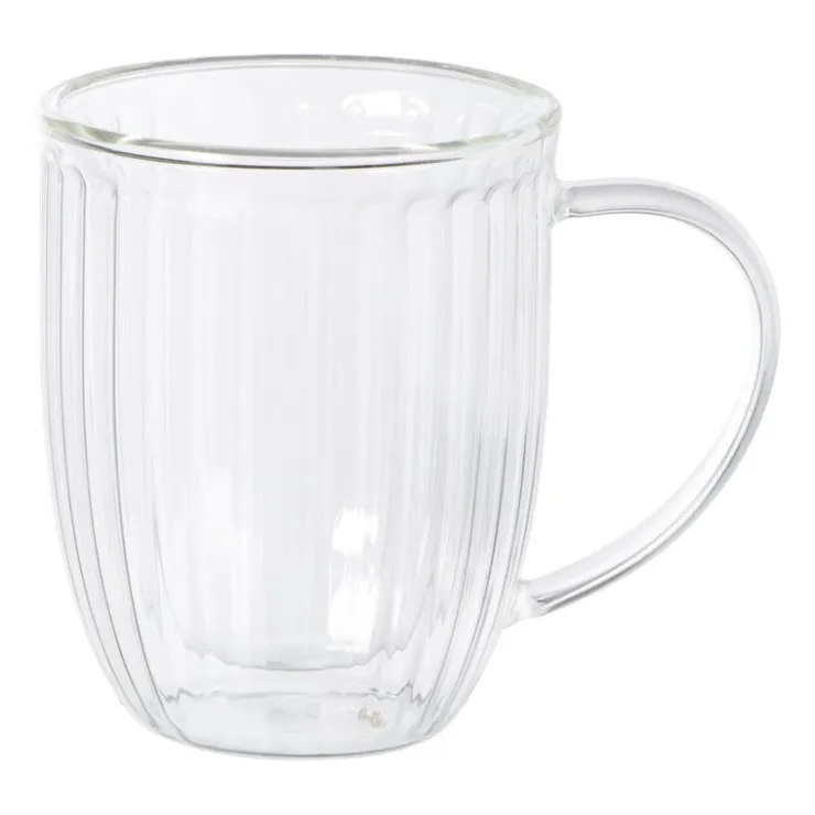 Xenos Theeglas dubbelwandig ribbel - 250 ml - glas- Theeglazen|Theeglazen