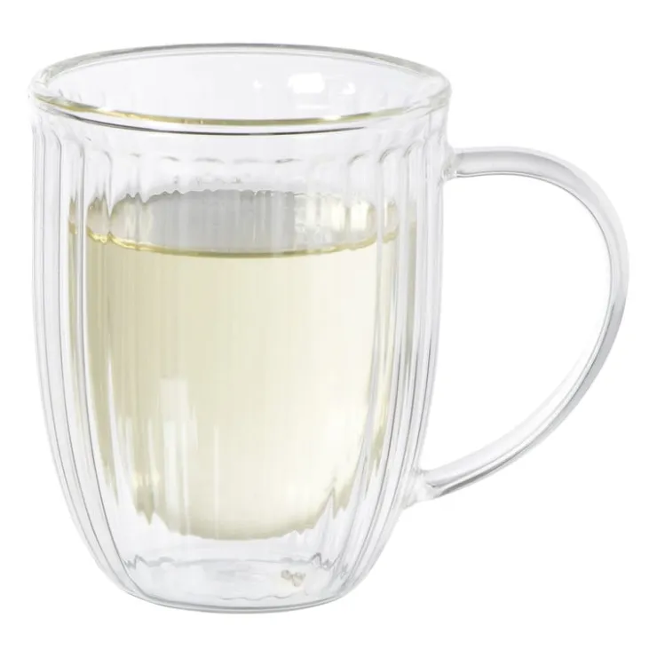 Xenos Theeglas dubbelwandig ribbel - 250 ml - glas- Theeglazen|Theeglazen