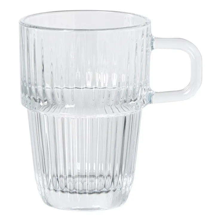 Xenos Theeglas ribbel met oor hoog - 315 ml- Theeglazen|Theeglazen