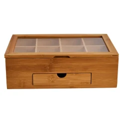 Xenos Theekist bamboe met 8 vakken - 30x20x10 cm- Theedozen