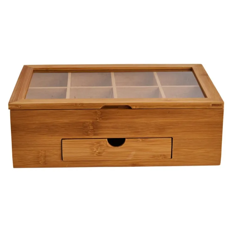 Xenos Theekist bamboe met 8 vakken - 30x20x10 cm- Theedozen
