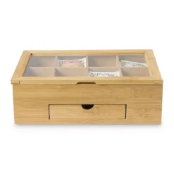 Xenos Theekist bamboe met 8 vakken - 30x20x10 cm- Theedozen