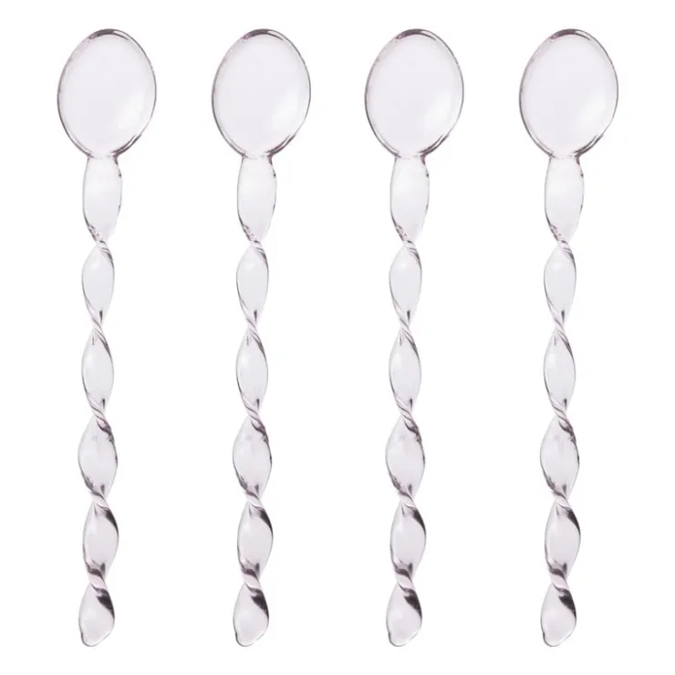 Xenos Theelepels roze - glas - set van 4- Thee Accessoires|Lepels