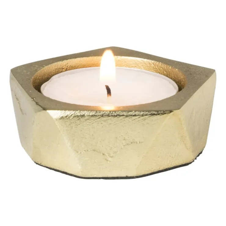 Xenos Theelichthouder achthoek - goud - ø5.5x2 cm- Waxinelichthouders