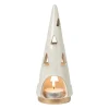 Xenos Theelichthouder kerstboom - beige - ø7x19 cm- Kerstverlichting|Kleine Kerstbomen