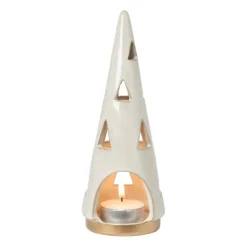 Xenos Theelichthouder kerstboom - beige - ø7x19 cm- Kerstverlichting|Kleine Kerstbomen