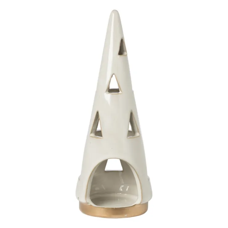 Xenos Theelichthouder kerstboom - beige - ø7x19 cm- Kerstverlichting|Kleine Kerstbomen